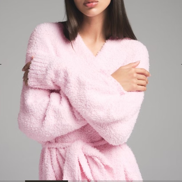 Skims knit fuzzy grey long robe size s/m (unisex) - Picture 5 of 12